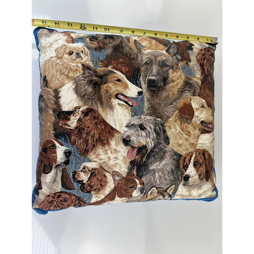 Vintage Fabric Dog All Over Print Decorative Throw Pillow Hand Stitch Detailing
